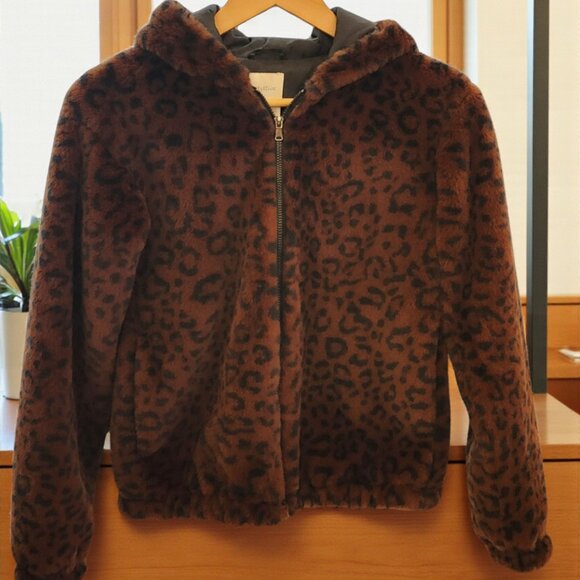 Nine West Faux Fur Leopard Print Hooded Jacket XS – Soft & Stylish - Picture 2 of 11